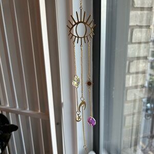 Gold Sun and Crystal Hanging Decor